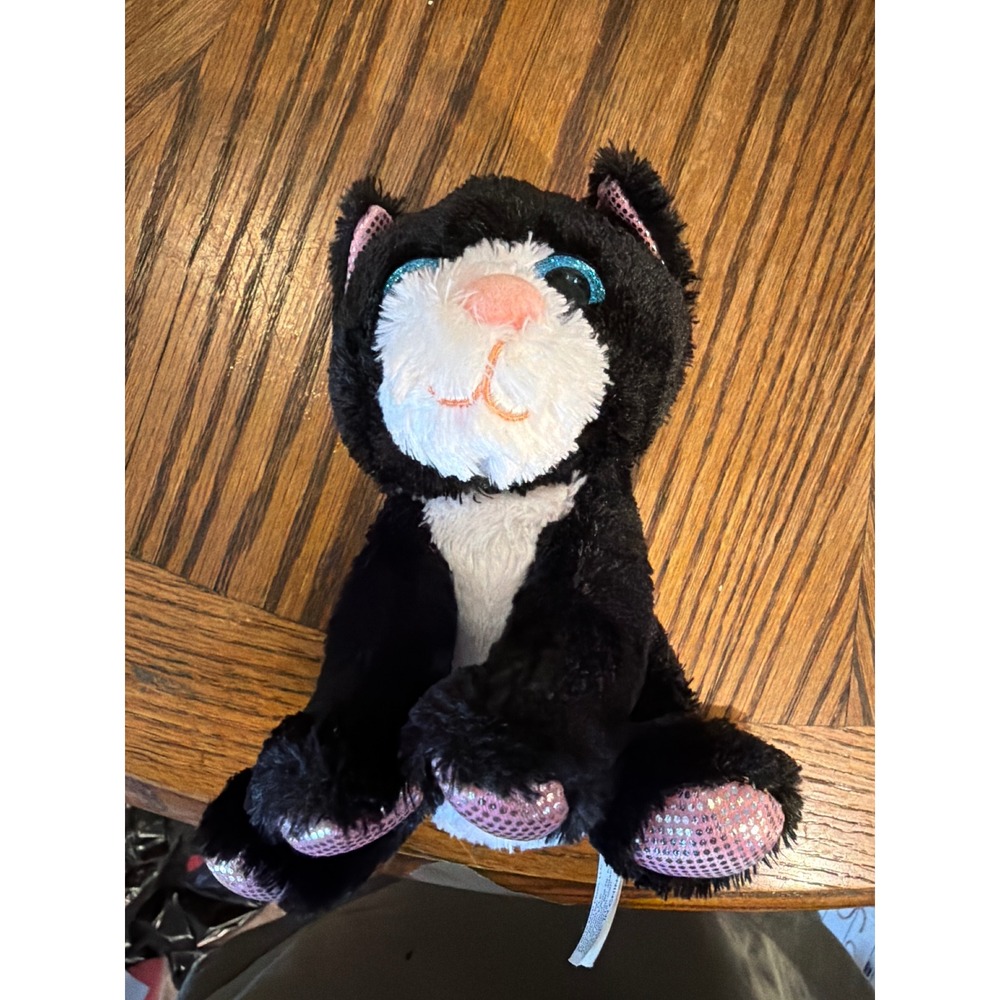 MVP Plush Black White Tuxedo Cat Blue Glitter Eyes Pink Metallic Paws 2019